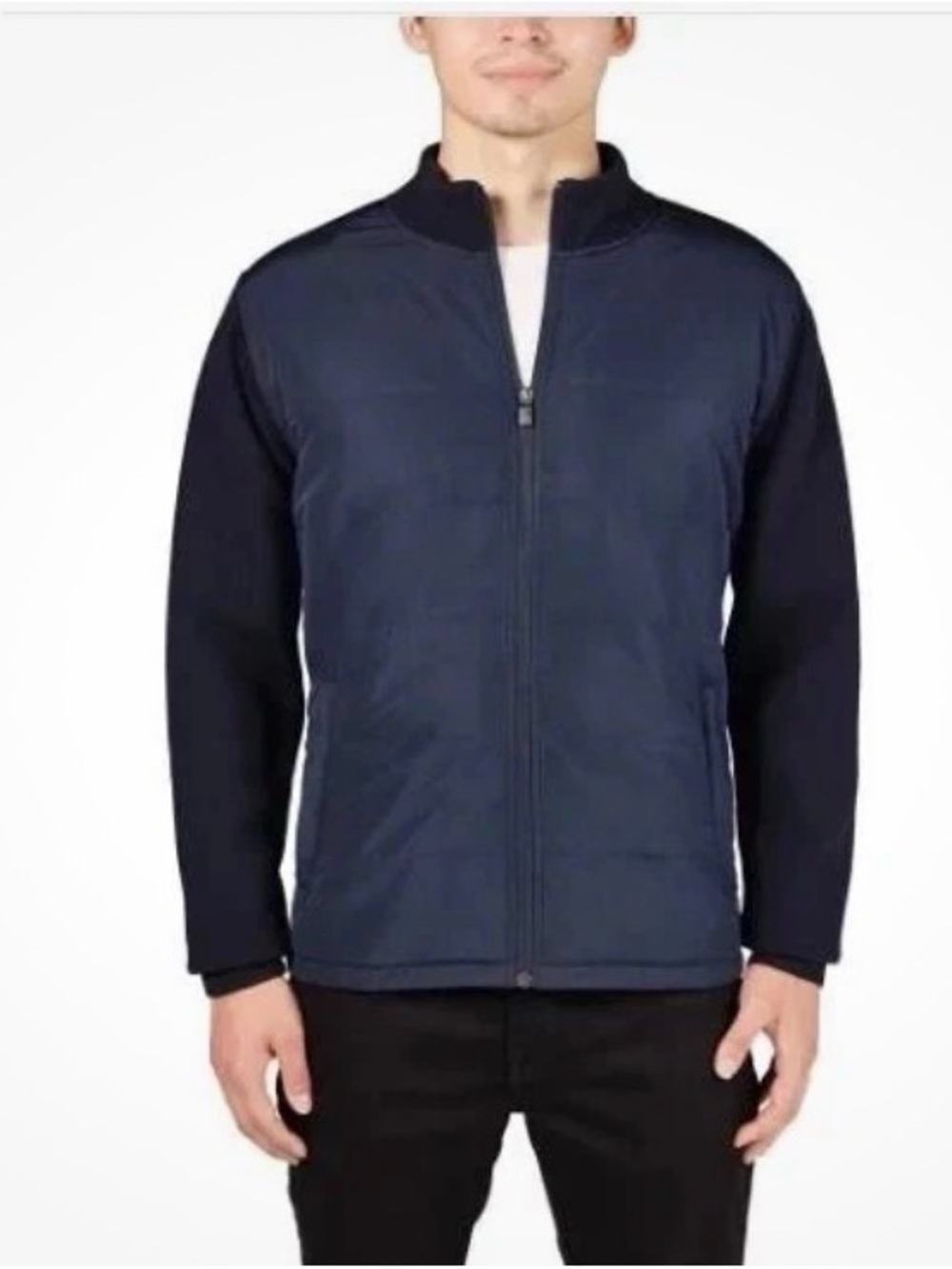Infinity Linearflex Men's Mixed Media Puffer Bomber Jacket Blue 
XL Minimalist